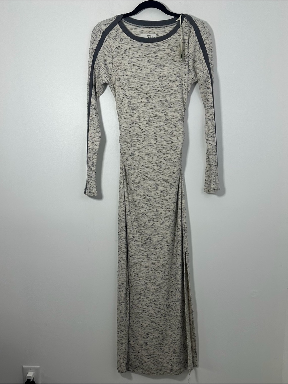 Daily Practice Anthropologie Gray Ribbed Midi Dress Size Small Cutout Back NWT - Picture 2 of 10